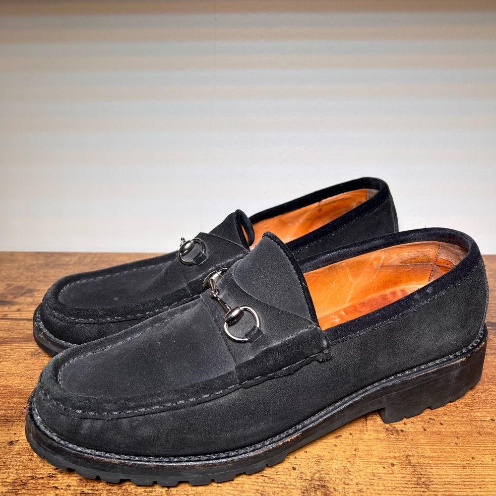 Gucci Black Suede Horsebit Loafers